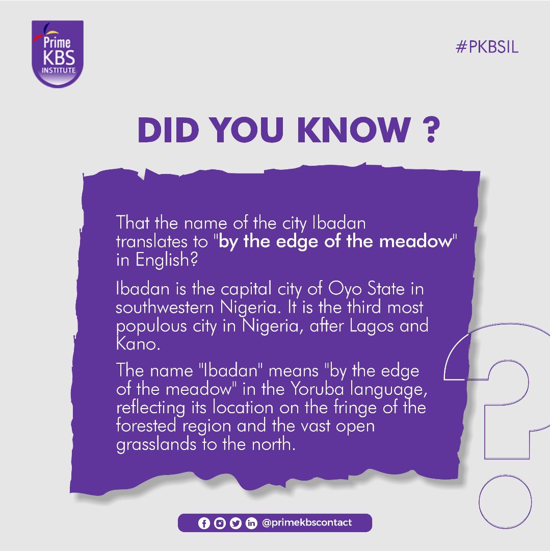 PrimeKBSContact's tweet photo. The city has a rich cultural heritage and is known for its vibrant traditional festivals, such as the Oke'badan Festival, which celebrates the founding of Ibadan and showcases the city's traditions, music, dance, and arts.

#didyouknow #ibadan  #nigeria #primekbsinstitute Arsenal https://t.co/CBQxAXSRaX