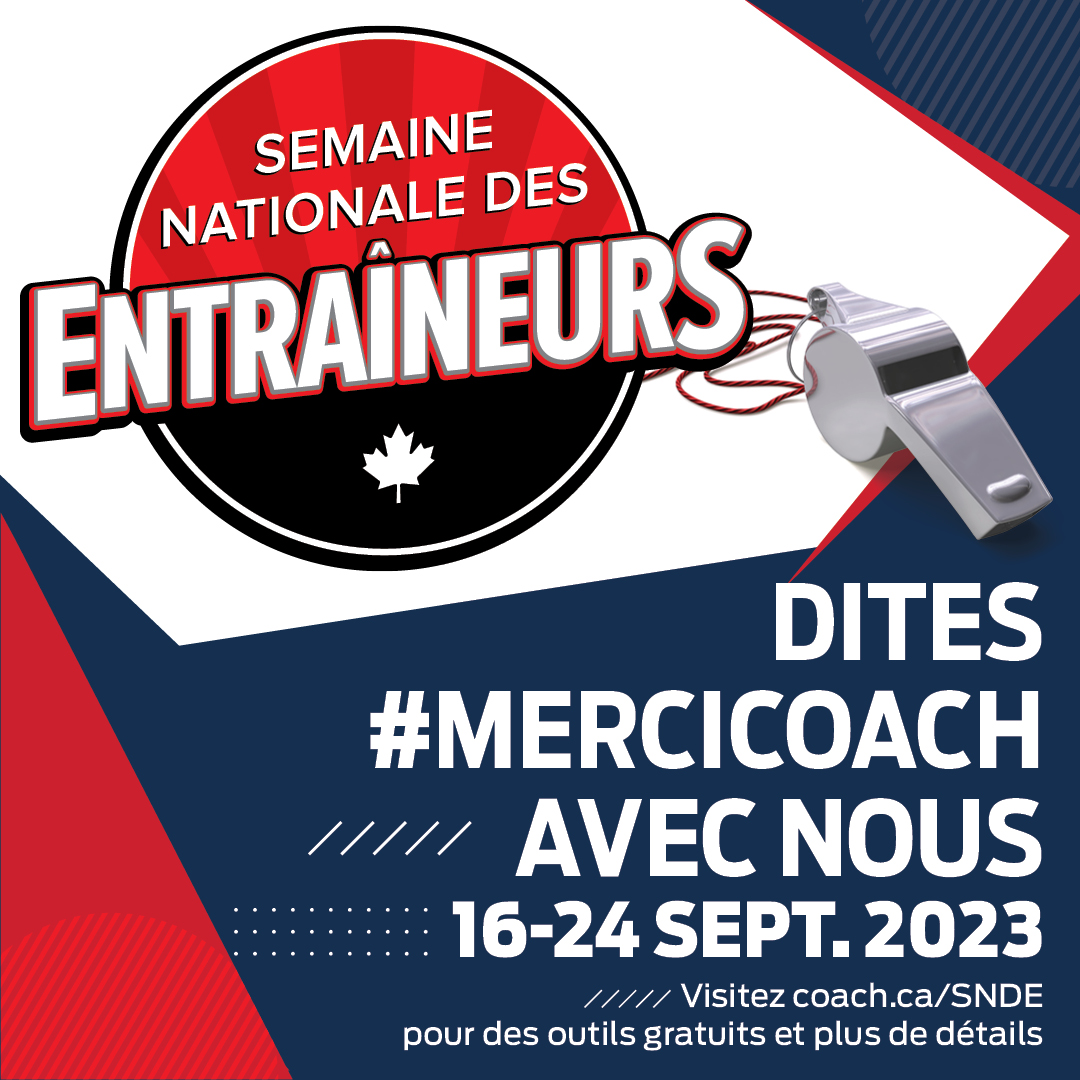 Dites merci à votre entraîneur.e ou à l’entraîneur.e de votre enfant! Dans le cadre de la Semaine nationale des entraîneurs, nous aimerions souligner le travail effectué par les entraîneurs grâce à vos témoignages ! Vous avez jusqu'au 8 septembre à 12h : bit.ly/3OOJsJA