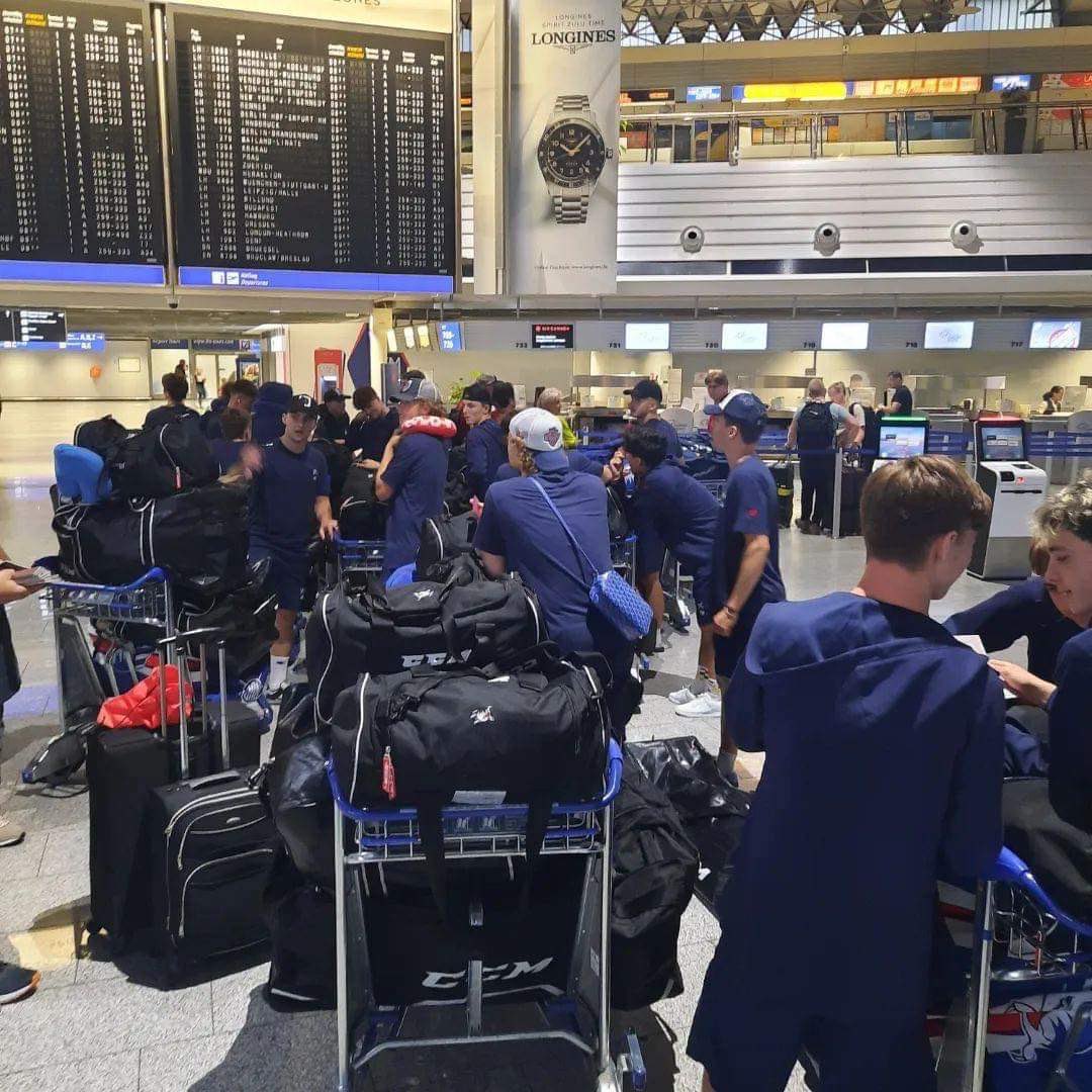 ShantzBrian's tweet photo. Our next opponent leaving Germany. Can’t wait for Thursday when we see  them on the ice in Ayr. Come cheer us on. ⁦@AyrCentennials⁩ https://t.co/4QgoPXwiUe