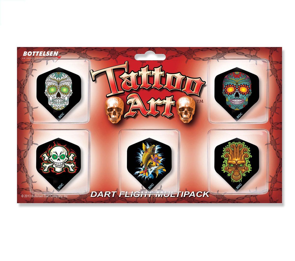 bottelsendarts's tweet photo. Ever wanted a tattoo without the pain? Now you can with the Tattoo Art™ standard flights from @bottelsendarts . Choose from 1 of these 5 styles or choose them all in our convenient multipack. #bottelsen #bottelsendarts #darts #dartflights #dartaccessories #tattooflights https://t.co/xVYHMYoJic