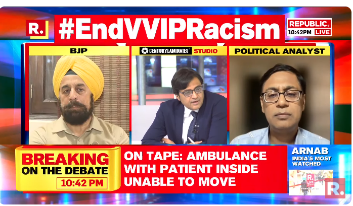 republic's tweet photo. #EndVVIPRacism | Will those steering the I.N.D.I.A alliance clear their stand on VVIP racism?
Join The Debate with Arnab and fire in your views with the hashtag - https://t.co/rkmIF3FfdM
#Bihar #NitishKumar #LaluPrasadYadav #Arnab #ArnabGoswami https://t.co/Mjt2jAuqdi