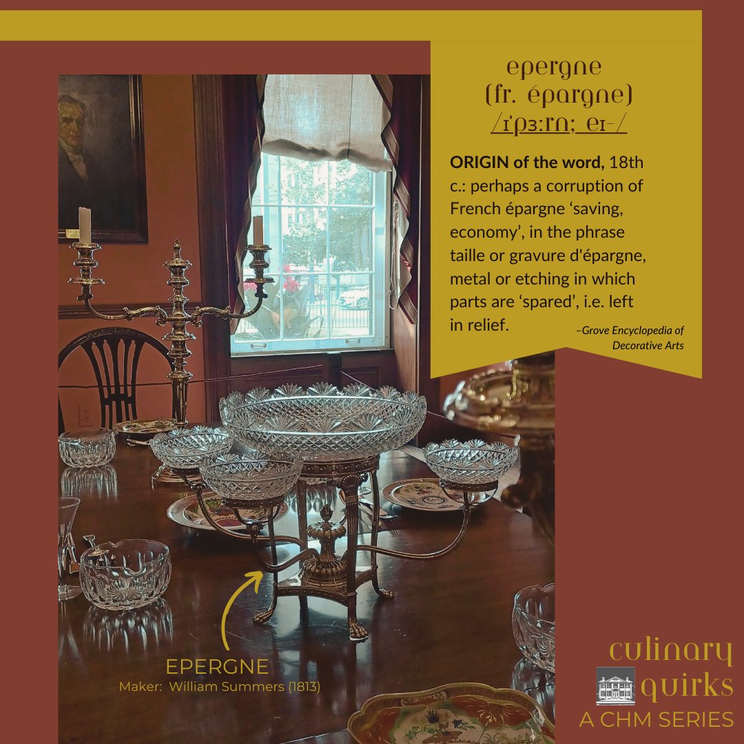 CampbellHouseTO's tweet photo. This lavish centrepiece is an epergne, a French invention dating back to the early 1700s.  During elaborate multi-course dinners, guests could sample fine delicacies like nuts, sweetmeats, and fruit from its intricately carved glass dishes.🧵1/2
#history #georgian #food https://t.co/ZWGRgvOi56
