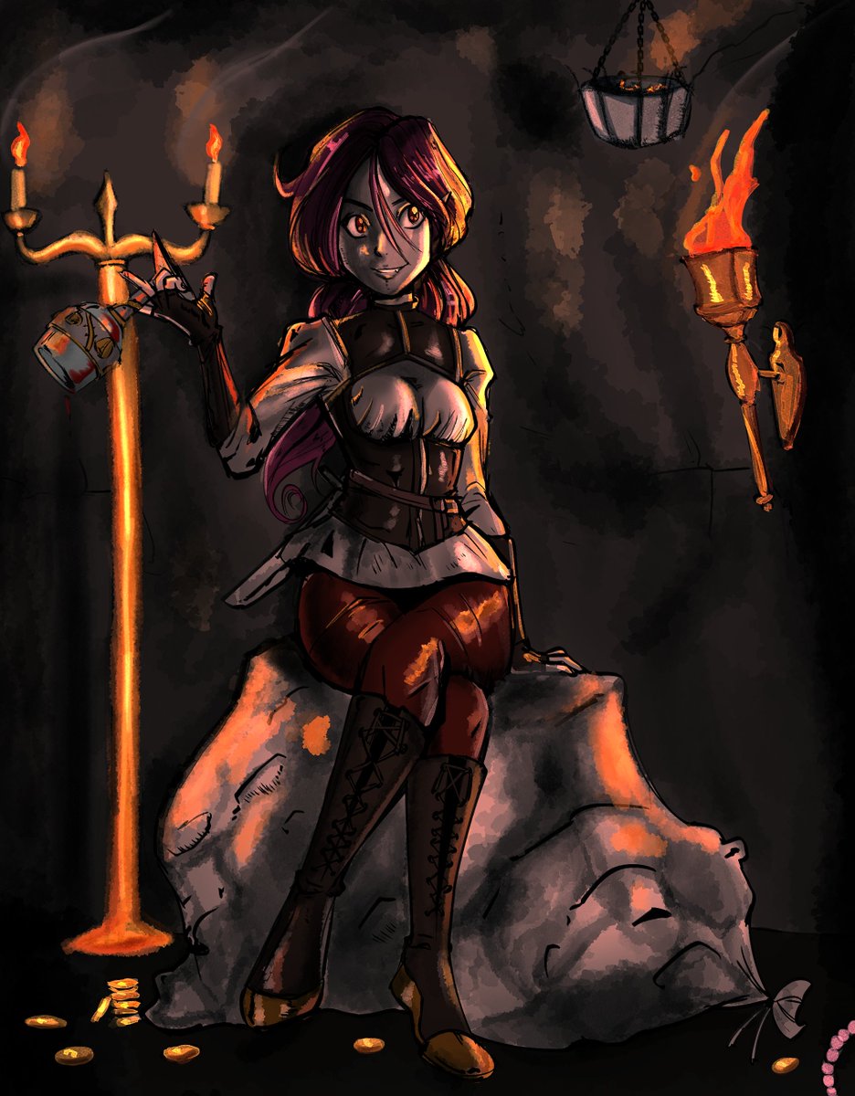 CynadiaDraws's tweet photo. You how inspiration just happens? My Skyrim character turned OC, Revaan, after a nice haul at the Thieves Guild. One of these days I'll tell her story. Thanks to @theposearchives for the reference I used. #digitalart #oc #vampire #art https://t.co/DRswaDjGWl