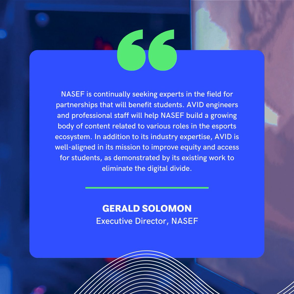 AVIDProductsInc's tweet photo. We are thrilled to announce our partnership with @NASEFedu! 🎮🎧
Together, we will provide opportunities for esports athletes and improve equity and access for students. Stay tuned for more as we embark on this incredible journey with NASEF! Learn more: https://t.co/PQnADBSsae https://t.co/cGHvNhkQbd