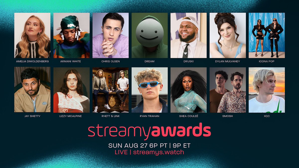 📣 The 2023 STREAMY AWARDS, hosted by seven-time Streamy Award winner, MatPat, are set to take place on Sunday, August 27 at 6PM PT / 9PM ET!

⭐ This year’s star-studded lineup of presenters includes Jay Shetty, Dylan Mulvaney, Smosh, Rhett &amp; Link, and more --- as well as