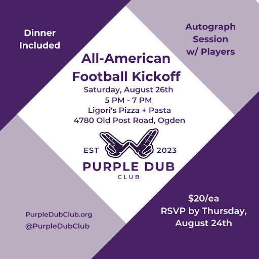 Come meet Coach @mmental7 and get autographs from Noah Atagi, Abraham Williams, Maxwell Anderson, and Winston Reid. Lots of great merchandise and unique items will be available. Only 20 tickets left, don't miss this event. purpledubclub.org/.../all-americ… #DubState #GreatGreatGreat