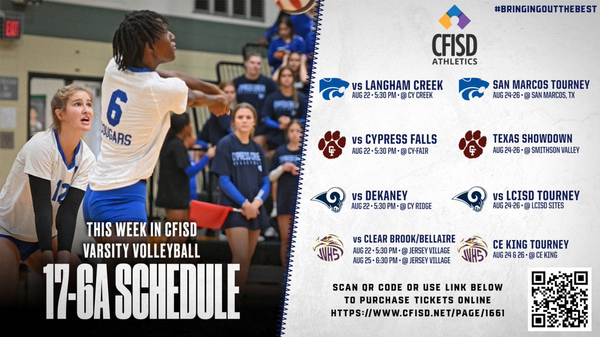 <a href="/CFISDAthletics/">CFISDAthletics</a> Big night for volleyball 🏐! Get out &amp; support a team tonight, both 16-6A &amp; 17-6A teams are in action.