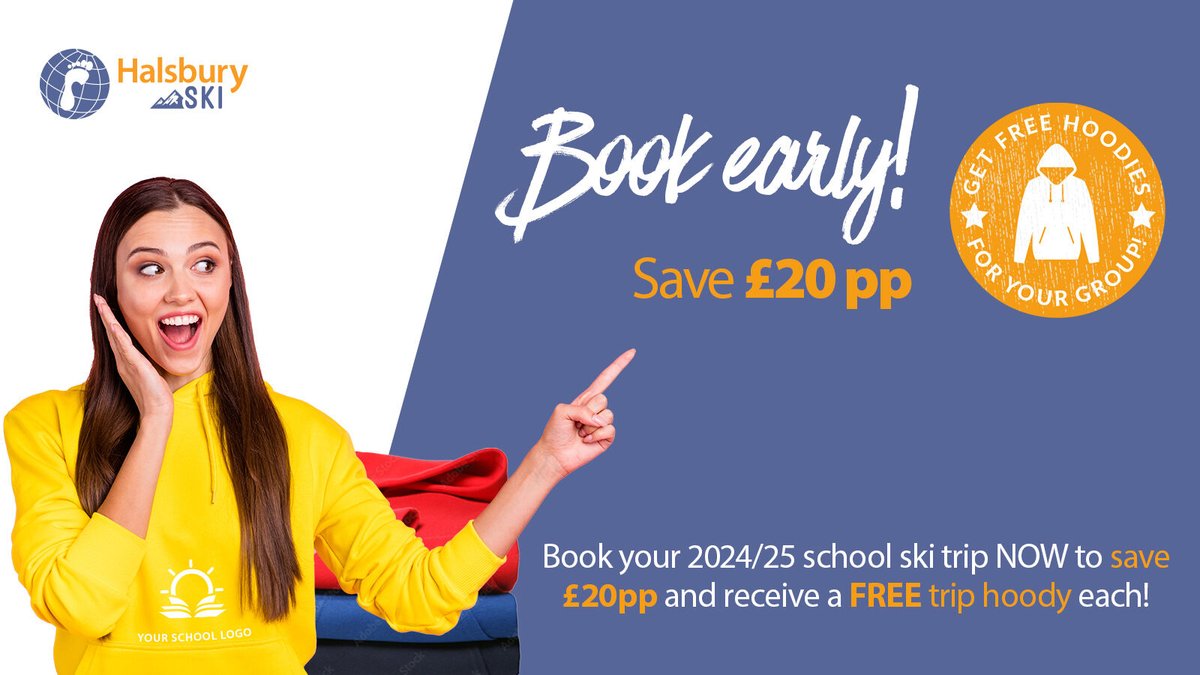 Thinking about your 2024/25 #schoolski trip? Book your trip with us by 20th October to save £20pp PLUS get a free hoody for each of your group!

Full Ts &amp; Cs👉bit.ly/42FEpAh

#ukedchat #edutwitter