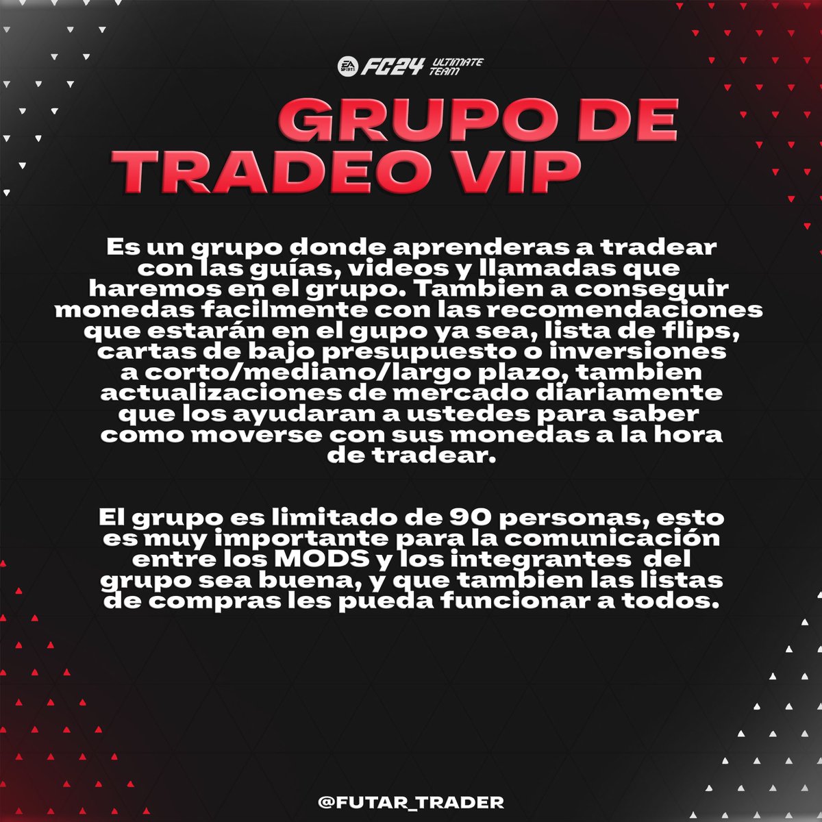 🚨Abrimos cupos para el grupo de EAFC24🚨

📢Seguimos otro año mas ayudando y enseñando a generar monedas, seguimos con cupos LIMITADOS para que tengamos una buena comunicación con los integrantes del grupo

ℹ️ TODA la info esta abajo, Cualquier duda que tengan al MD📩