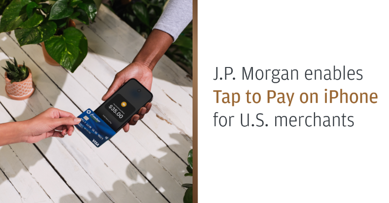 jpmorgan's tweet photo. Using only an iPhone, our U.S. merchants—starting with Sephora—can now accept contactless payments, without a physical terminal.