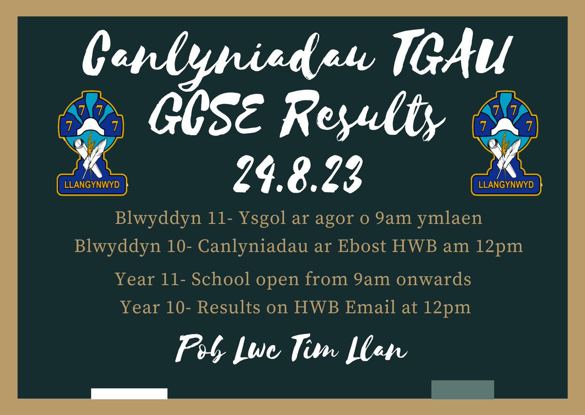 yggllangynwyd's tweet image. Trefniadau Diwrnod Canlyniadau TGAU 2023 GCSE Result Day Arrangements 

Pob lwc i bawb #TîmLlan