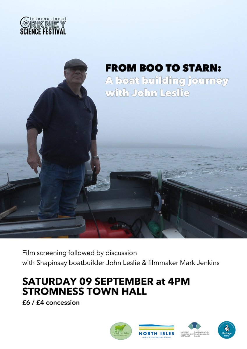 (Mark) Looking forward to screening my latest film at @OrkSciFest, in my hometown Stromness, and with boatbuilder John Leslie joining me for a chat. FROM BOO TO STARN: A Boat Building Journey With John Leslie 4pm - 5pm SAT 09 SEPT Stromness Town Hall oisf.org/fest-event/fro…