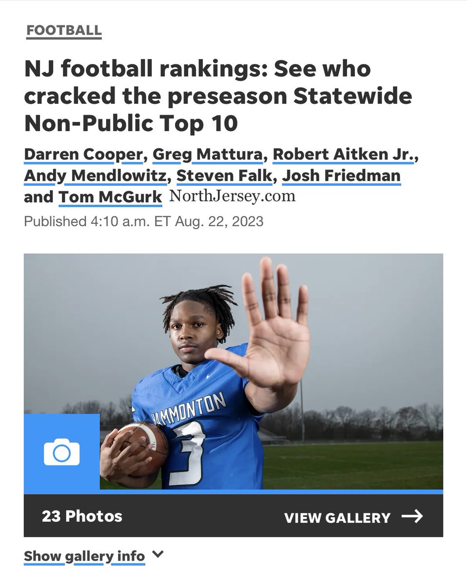 Proud to have 7 of the top 10 Non-Public schools come from the Super Football Conference in the USA Today Network Pre-Season NJ rankings. 🔥 #1 – Bergen Catholic #2 – St. Joseph’s #3 – DePaul Catholic #4 – Don Bosco Prep #6 – Seton Hall Prep #7 – St. Peter’s Prep #9 – Delbarton
