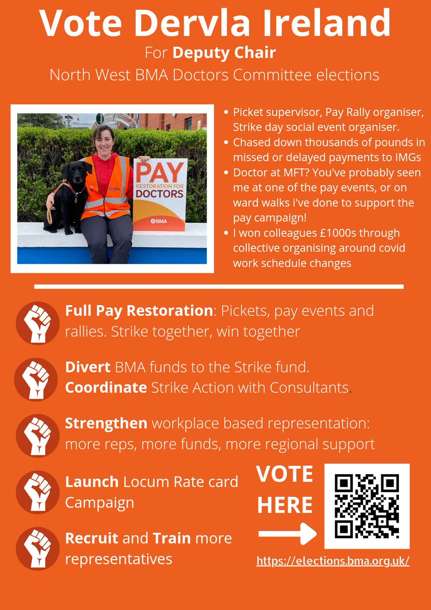 Doyvla's tweet image. ⚡North West Doctors⚡

I'm running to be your deputy chair in the BMA Doctors committee.

Reasons to vote for me: 
⏺️I organise pickets, pay rallies, strike day events (5 a side football).
⏺️MFT Doctor? Organised pay events, ward walks, local posters

Continued ⬇️(1/4)