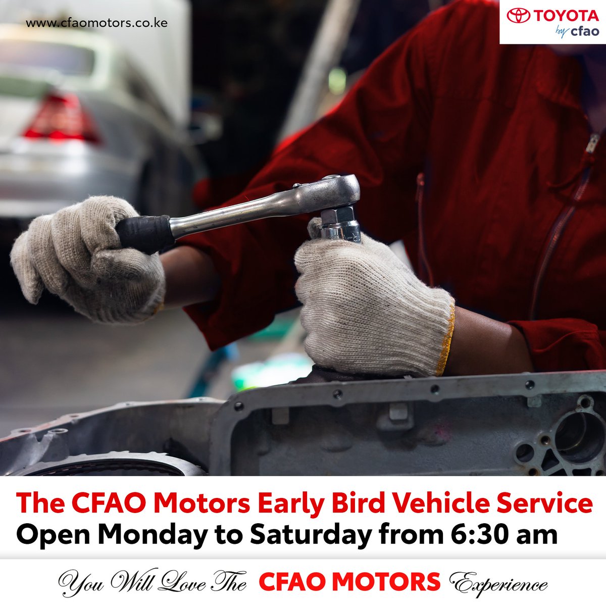 CFAOMobilityKE's tweet photo. Regular servicing helps maintain your car’s value and extends its lifespan. At CFAO Motors, our branches open for service at 6:30am from Monday to Saturday.
Visit any of our branches or call 0800 723 222 to make a booking.
#EarlyBirdService #CFAOMotorsDrivesKenya https://t.co/3zz2xFJCMf