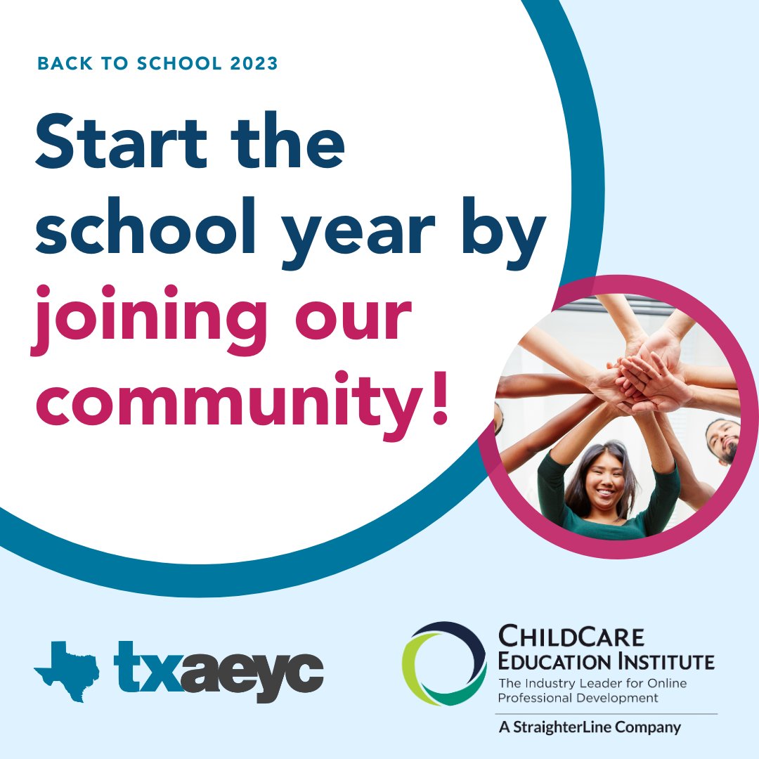 TXAEYC (@texasaeyc) on Twitter photo Prioritize your professional learning this year by joining our community of nearly 3,000 early childhood professionals! As a member of TXAEYC, you will receive exclusive discounts and resources from our partners like <a href="/CCEIonline/">ChildCare Education Institute</a>. Learn more at buff.ly/3EaiaZv Prioritize your professional learning this year by joining our community of nearly 3,000 early childhood professionals! As a member of TXAEYC, you will receive exclusive discounts and resources from our partners like <a href="/CCEIonline/">ChildCare Education Institute</a>. Learn more at buff.ly/3EaiaZv