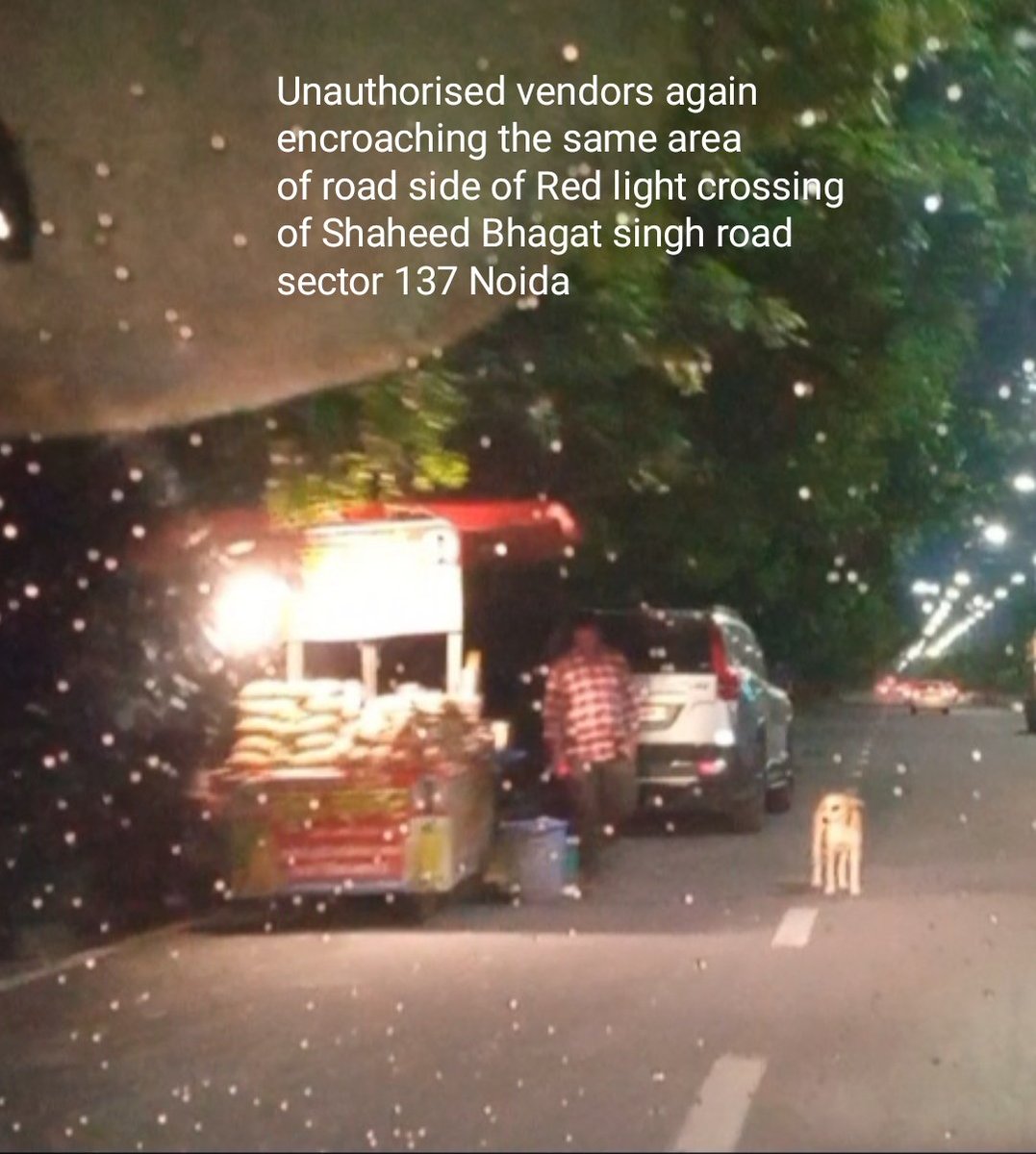 <a href="/noida_authority/">NOIDA Authority</a> 
Unauthorised vendors again 
encroaching the same area 
of road side of Red light crossing of Shaheed Chandrasekhar road and Biodiversity park near
sector 137 Noida