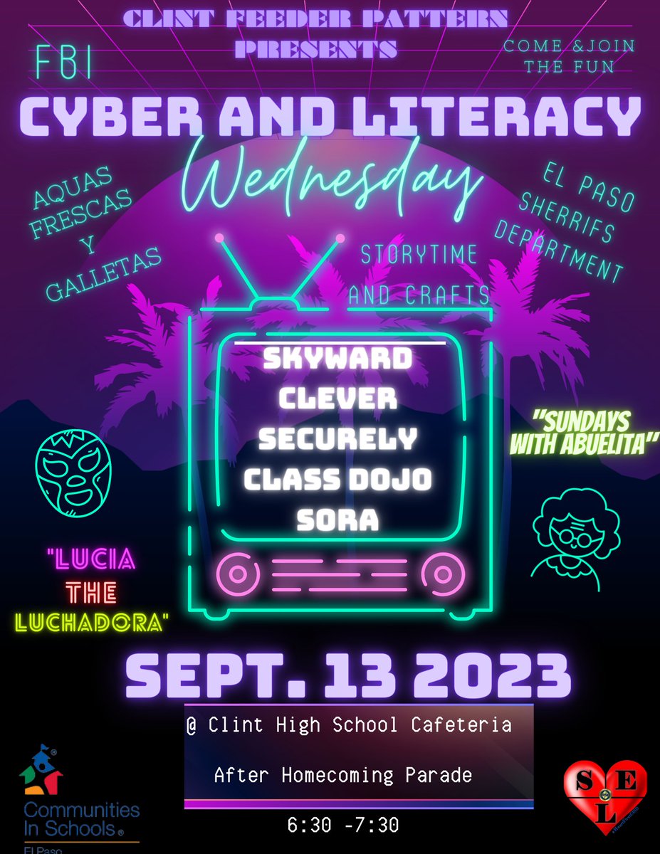 thegolfinglibrarian (@thegolfinglibr1) on Twitter photo Parents come and learn about technology and enjoy story time and create your work of art or your own lucha libre mask. Come and join the fun!!! #2023Homecoming
#OnceaLionAlwaysaLion #LionPride <a href="/cisdinsttech/">Clint Instructional Technology</a> <a href="/CisClint/">Options High School CIS</a> <a href="/chsselpbis/">Clint Selpbis</a> <a href="/ClintHSLions/">Clint High School</a> <a href="/CHS_PrideTime/">Clint HS - Pride Time Broadcasting</a> <a href="/Mesquita_CHS/">Maria Mesquita</a> Parents come and learn about technology and enjoy story time and create your work of art or your own lucha libre mask. Come and join the fun!!! #2023Homecoming
#OnceaLionAlwaysaLion #LionPride <a href="/cisdinsttech/">Clint Instructional Technology</a> <a href="/CisClint/">Options High School CIS</a> <a href="/chsselpbis/">Clint Selpbis</a> <a href="/ClintHSLions/">Clint High School</a> <a href="/CHS_PrideTime/">Clint HS - Pride Time Broadcasting</a> <a href="/Mesquita_CHS/">Maria Mesquita</a>