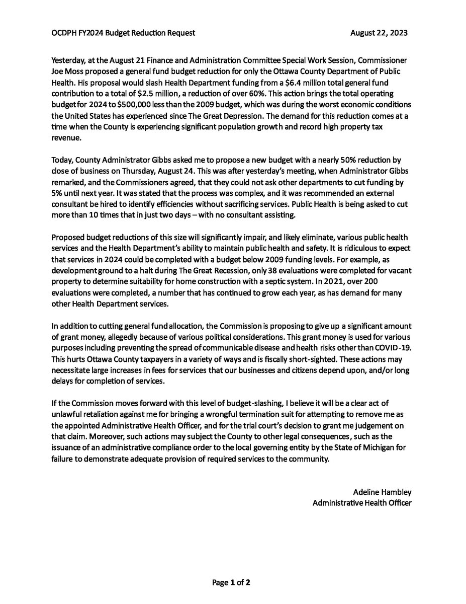 miOCDPH's tweet photo. Revised statement to correct the due date the revised budget is due from Thursday, August 23 to Thursday, August 24 https://t.co/YyCBxwaCjY