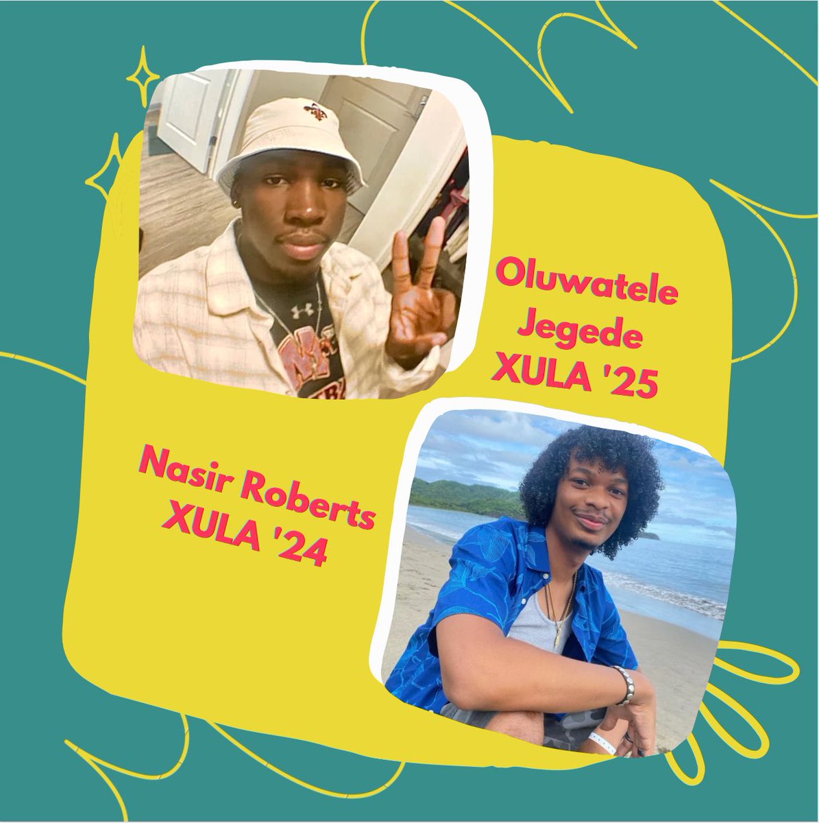 xulachialpha's tweet photo. Meet our Tuesday Lifegroup Leaders!😁

Say hi to Oluwatele Jegede! He is one of our lifegroup leaders. He enjoys thrifting, working out, and competing in track and field.

This is Nasir, he is one of our Lifegroup Leaders. He enjoys video games, animals, and helping others! https://t.co/Tod5sP0D6O