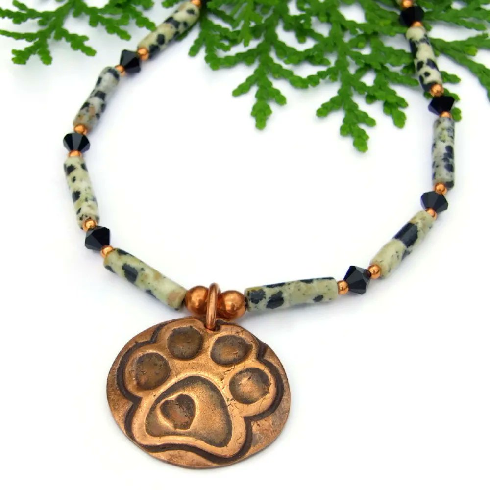 #DogLover #PawPrint & #Heart Copper Pendant #Necklace /w Spotted Dalmatian Jasper! bit.ly/BestFriendSDD via @ShadowDogDesign #cctag #Handmade #ShopSmall #DogNecklace