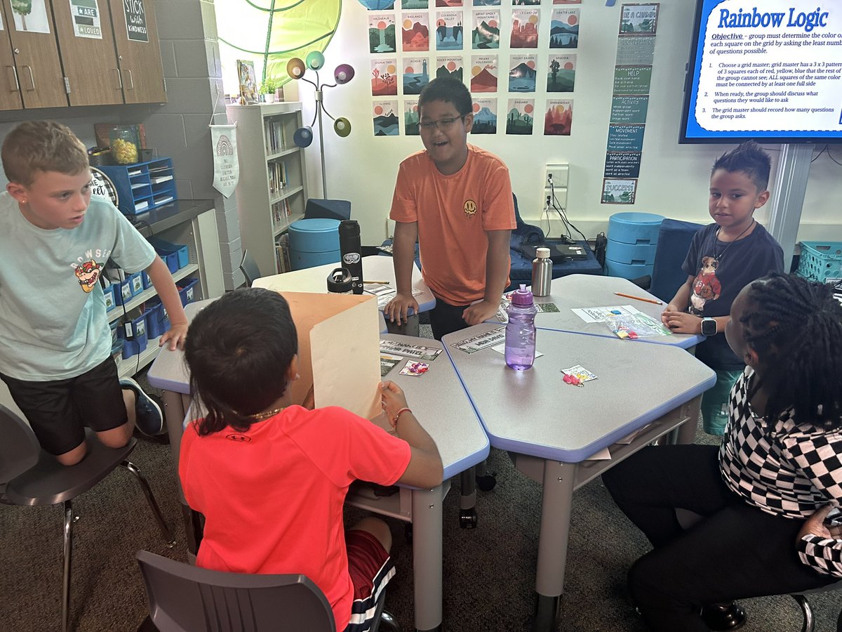 MsHasenberg103's tweet photo. We are working on learning Math Norms to have a Strong Start to the year. Yesterday, we played a game of Rainbow Logic and discovered that the types of questions we ask are so important. #d54armstrong https://t.co/xhdXap1LD7