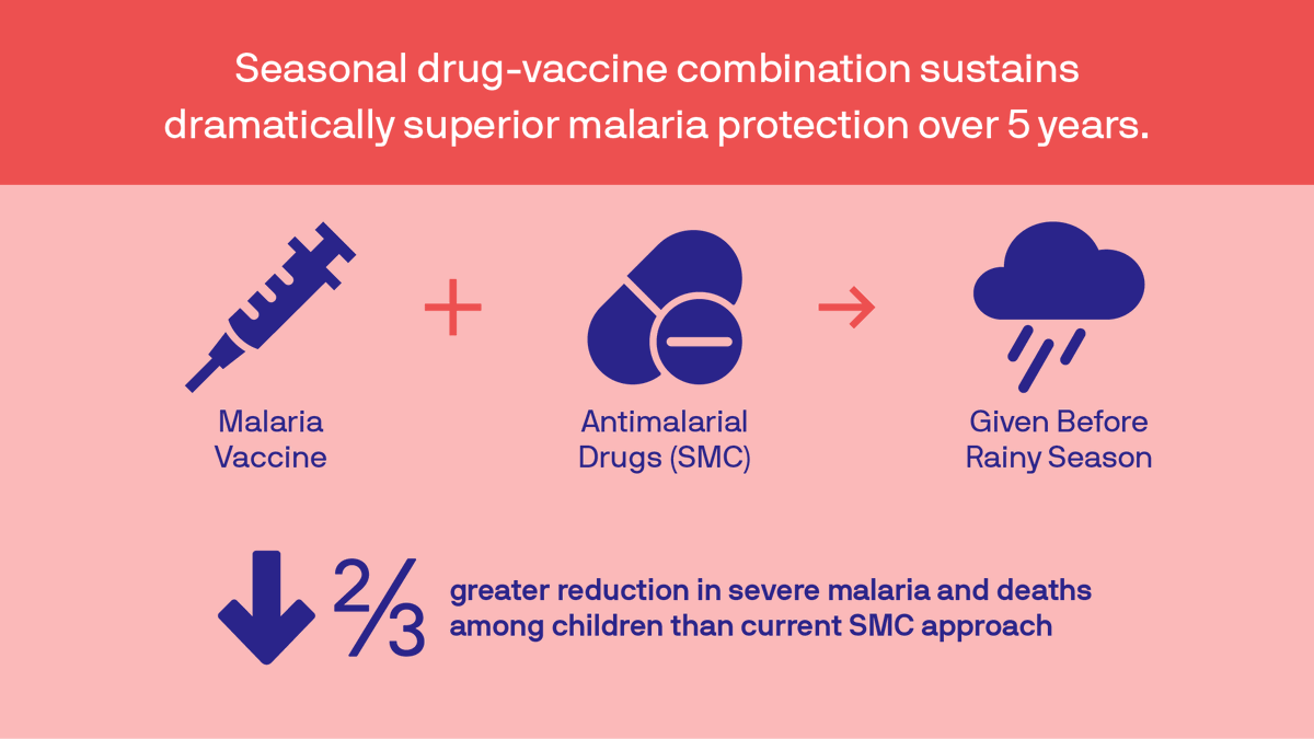 Final 'remarkable' results from a landmark study by @LSHTM and partners show that combining the RTS,S #malariavaccine with antimalarial drugs – in areas of Africa with seasonal malaria – continued to dramatically reduce malaria cases and deaths in young children over 5 years