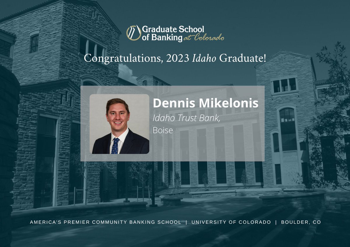 We would like to congratulate Dennis with <a href="/IdahoTrustBank/">IdahoTrust Bank</a> for earning their prestigious diploma in Banking from the Graduate School of Banking at Colorado (GSBC)!

Interested in enrolling for the 2024 session? Click here! - gsbcolorado.org/programs/annua…