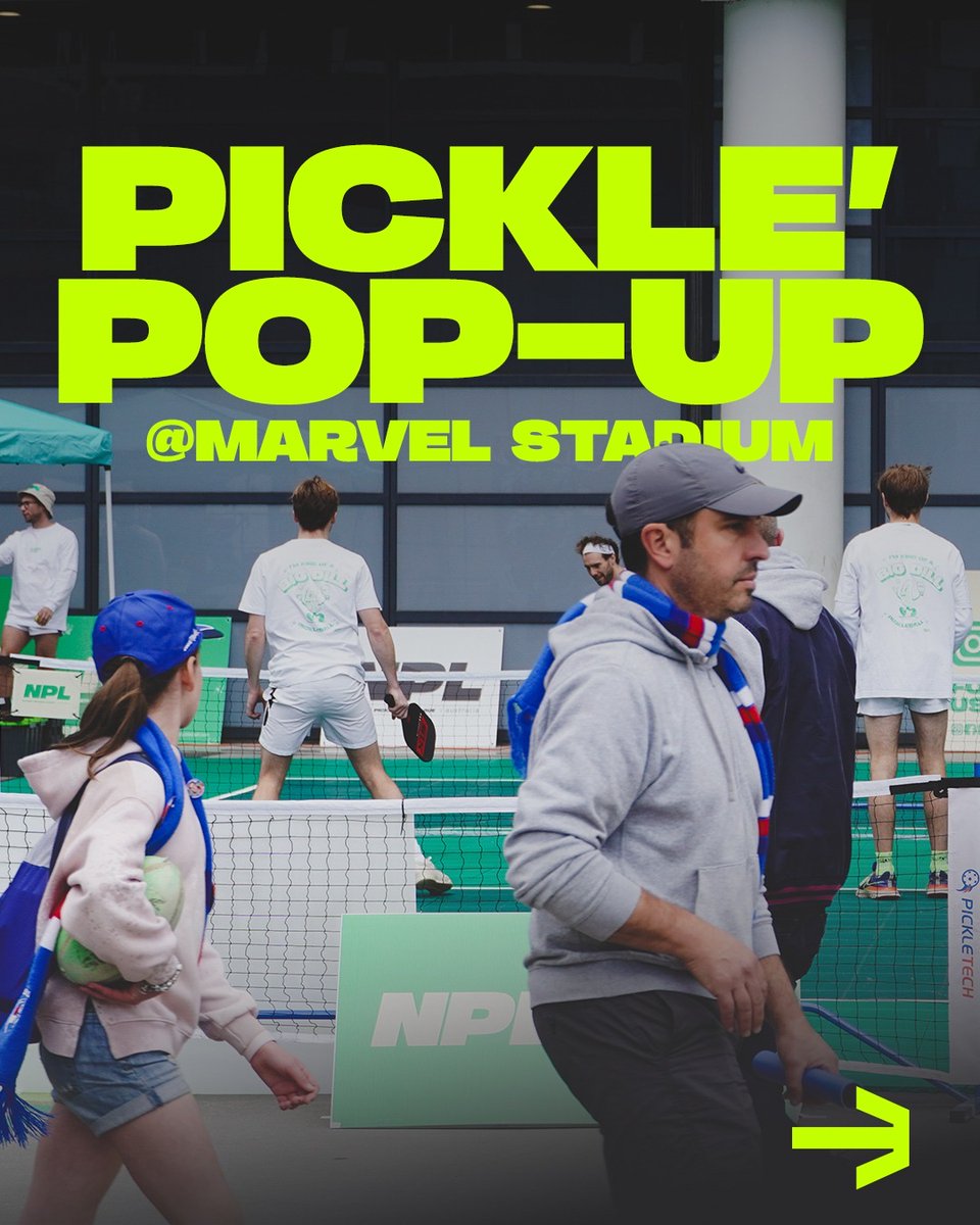 nplpickleball's tweet photo. Last Sunday - The National Pickleball League held the first ever Pickleball pop-up at an Aussie Rules footy game in Australia @marvelstadiumau 
That's right - Pickleball 🤝 AFL!
100's of future Pickleball enthusiasts learned &amp; played the sport for the first time. Where to next? https://t.co/hOQ5B1UBc5