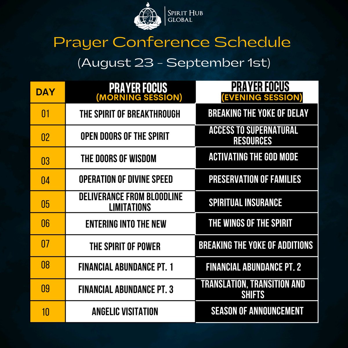 Spirithubglobal's tweet photo. Prayer Conference Starts August 23- September 1st, 2023
Join us for a moment of Glory
Links: 👇
https://t.co/rCz7mKUEuz
https://t.co/ifiCSXwW3j https://t.co/99kLGPWf2x