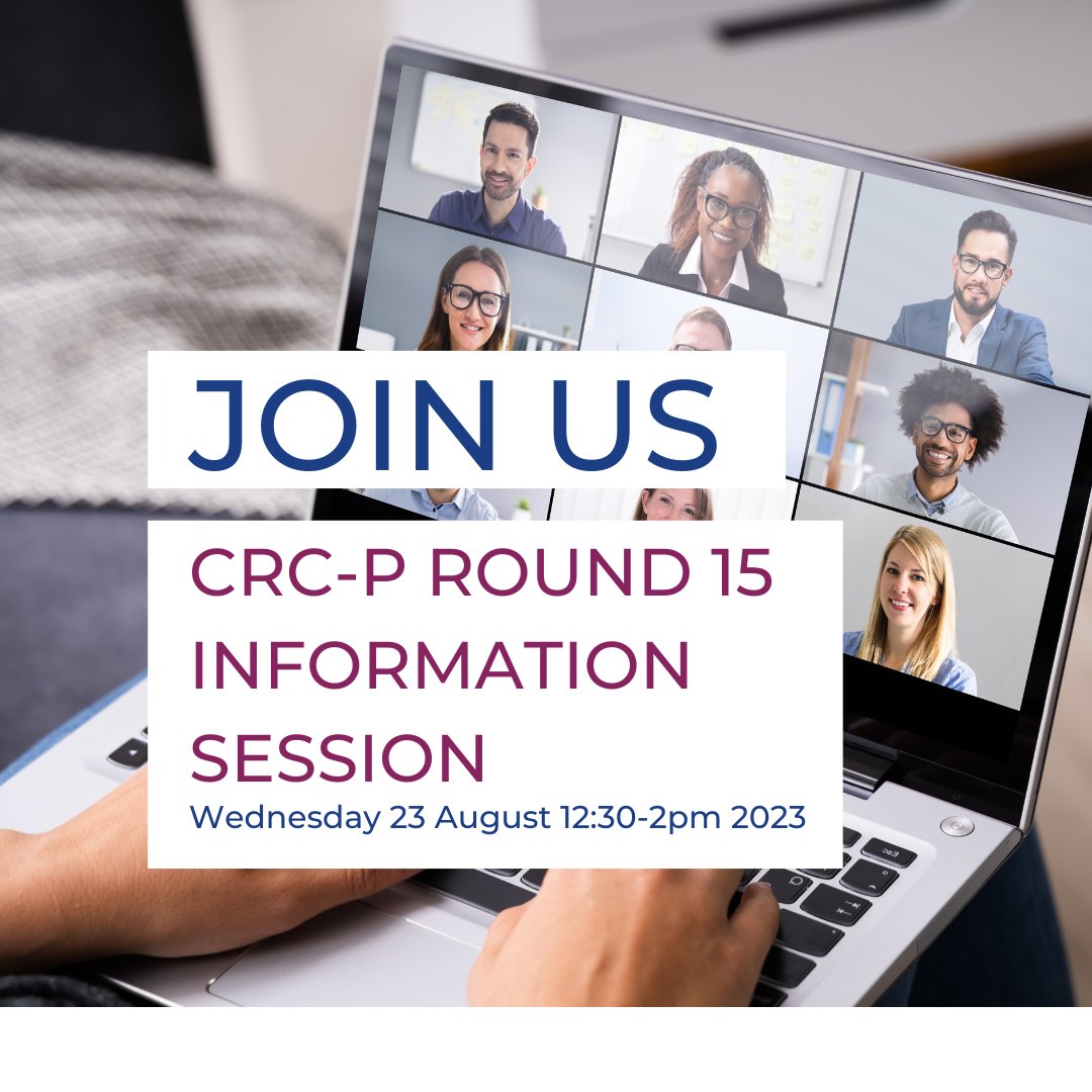 Cooperative Research Australia (CRA) (@coopresearchaus) on Twitter photo Join us at lunchtime today for the CRC-P Round 15 virtual information session. Round 15 of CRC-Ps is now open and closes on 14 Sept 2023.  If you are thinking of applying, or want to learn more about CRC-Ps, join us today 12:30 - 2pm AEST. Register here: lnkd.in/gkzXfgm2 Join us at lunchtime today for the CRC-P Round 15 virtual information session. Round 15 of CRC-Ps is now open and closes on 14 Sept 2023.  If you are thinking of applying, or want to learn more about CRC-Ps, join us today 12:30 - 2pm AEST. Register here: lnkd.in/gkzXfgm2