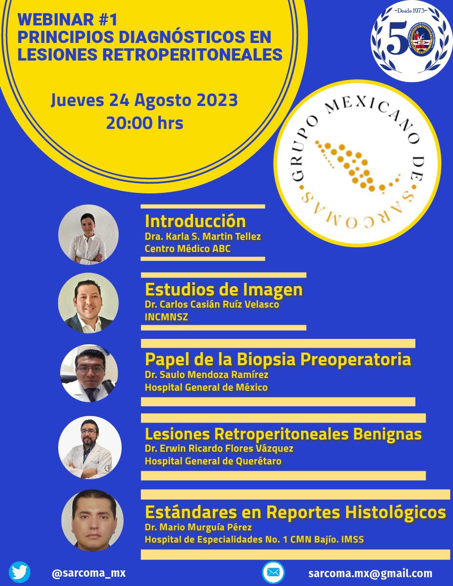 sarcoma_mx's tweet photo. Gratis, con casos clínicos en vivo 🧠🔥
El 1° #webinar de #sarcoma #retroperitoneal del #GrupoMexSarcomas se acerca❗️
24 agosto, 8 pm CDMX
Avalado por @amcgmx 
Registro previo: https://t.co/LZiWctxhBj https://t.co/HBKEptchuI