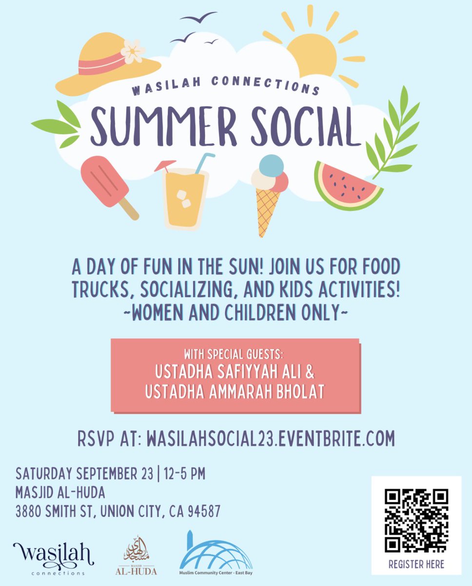 wasilahconnect's tweet photo. Wasilah Connections is hosting its Second Annual Womens Social. Children are welcome. Open to all women. @MasjidAlHudaCA_ 

Register at https://t.co/AFtCm61nTC

If you would like to be a vendor: https://t.co/Gh0YCZLSxO

If you would like to volunteer: https://t.co/4JrZ46uHnb https://t.co/VD9fQA4unc