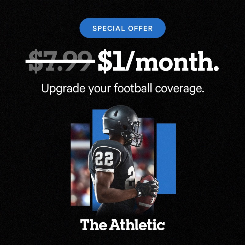 TheAthletic's tweet photo. Upgrade your football coverage. $1/month for 12 months. Join The Athletic and dive in with our best deal.