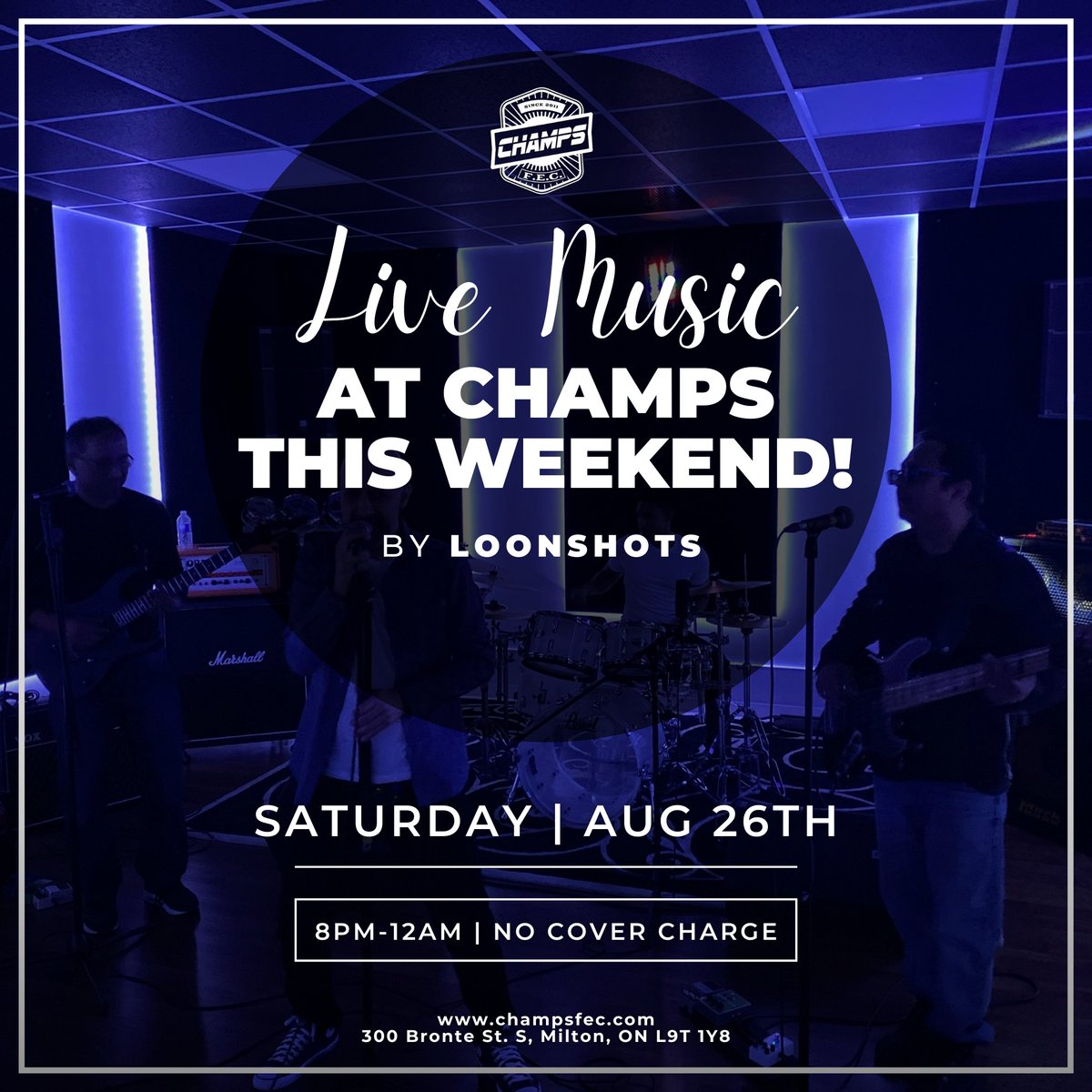 ChampsFEC's tweet photo. Join us this Saturday night for more LIVE MUSIC at CHAMPS!
๐ถ๐ธ๐ฅ๐ค
Be here this Saturday at 8pm for rock/blues band Loonshtos - NO COVER CHARGE!
#CHAMPSMilton #MiltonON #milton ##livemusic #livemusicrocks #LiveMusicExperience #classicrock #rocknroll #rockandroll #rockmusic https://t.co/wl7OqMOZ2q