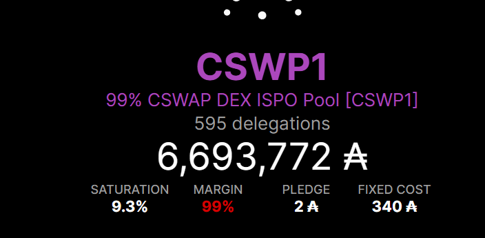 BradfordShield's tweet photo. Looking for an ISPO to delegate your ADA to? If I had a ADA to delegate, CSWP1 is one pool I would definitely be interested in...

Here's how @CswapDEX's ISPO works.

See more in the thread below. 🧵👇 https://t.co/vdf6ymaqQK