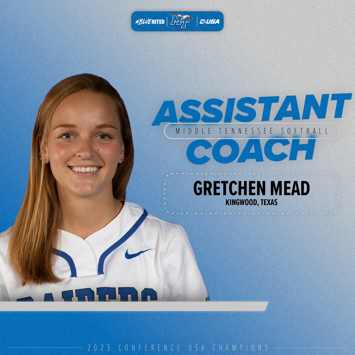 New Assistant Coach of Blue Raider Softball, <a href="/GretchenMead27/">Coach Gretchen</a>! 👏

🔗 bit.ly/45hpdeF