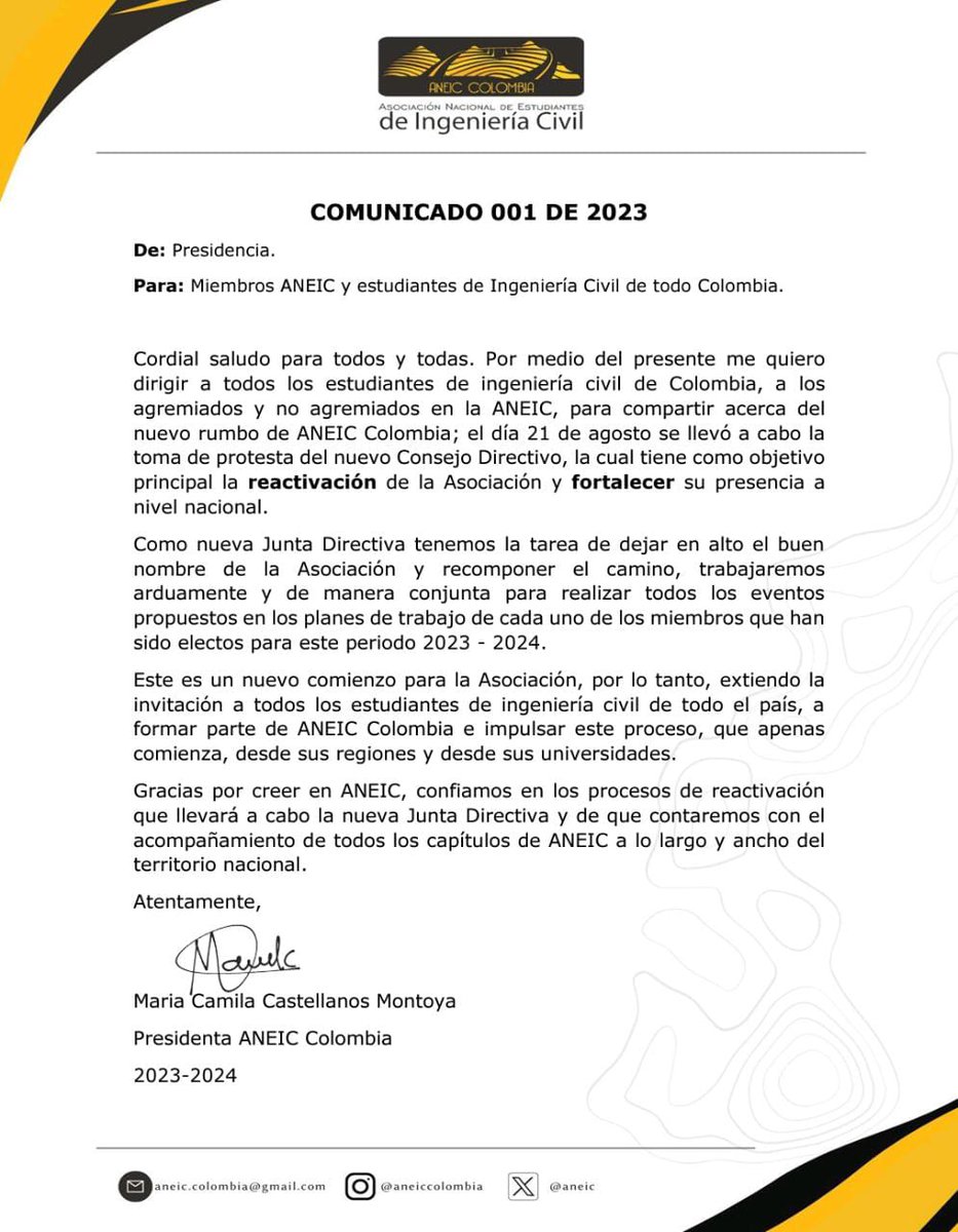 ANEIC's tweet photo. Buenas tardes, Ingenieros. Es un gusto para nosotros compartir con ustedes esta información tan importante. 🖤💛

#ANEIC
#NUEVOCOMIENZO https://t.co/KQKl2N19Ql