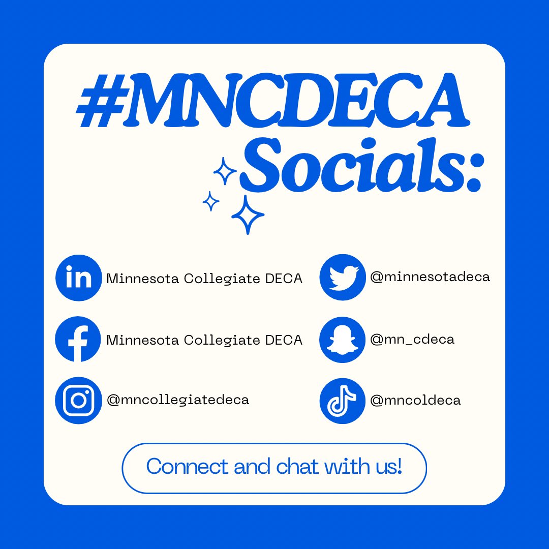 MinnesotaDeca's tweet photo. As your #MNCDECA chapters begin recruitment and membership engagement activities, please reach out to your state officers if you have any questions or need ideas! If you’re a #MNCDECAalum and want to connect to a chapter or get involved, let us know!😊 #ExperienceTheDifference https://t.co/K1N0Gk5GrT