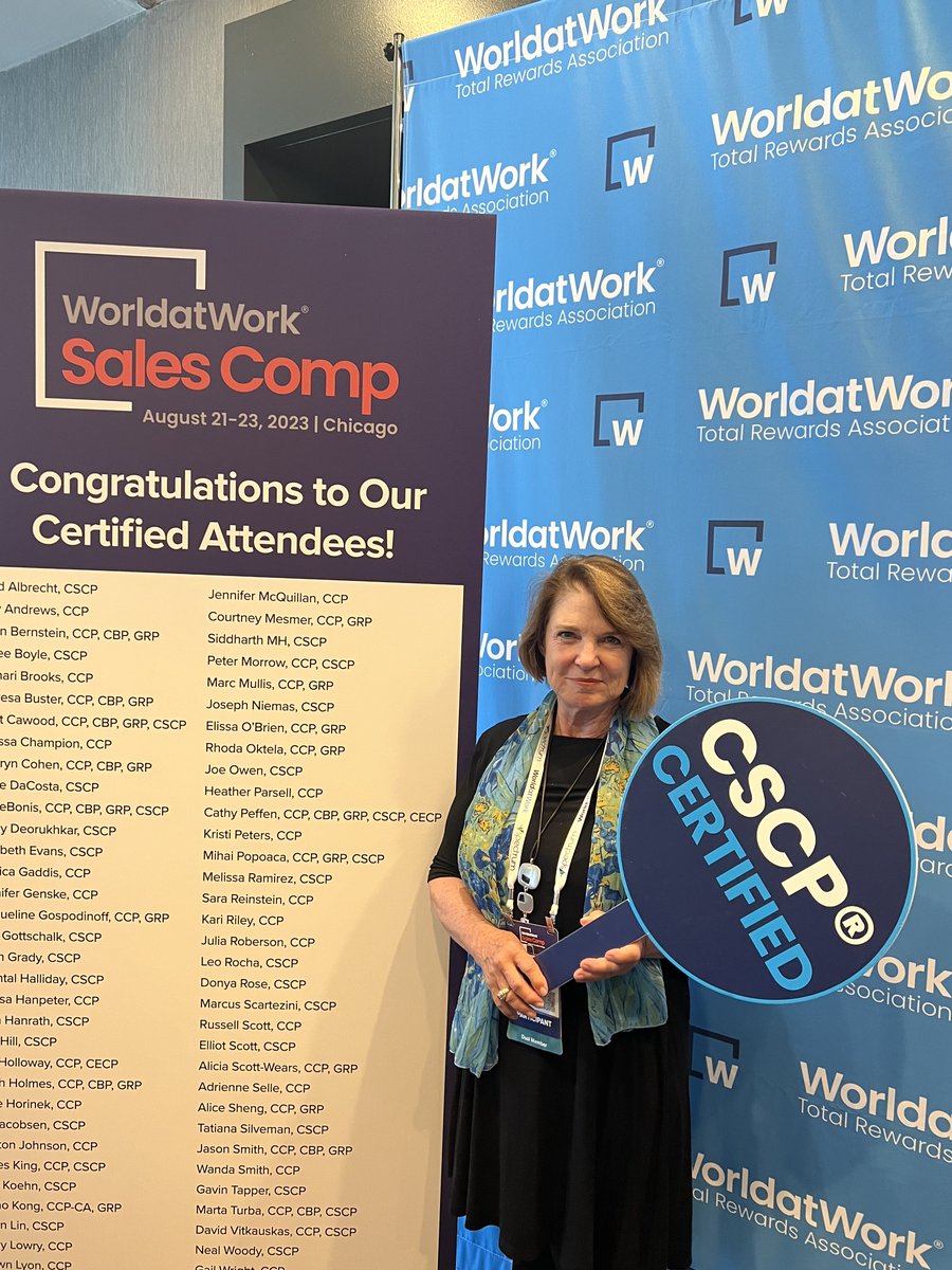 WorldatWork's tweet image. The fabulous Elissa O&apos;Brien, our VP of Membership welcomes our newest CSCP Jennifer Green at WorldatWork Sales Comp&apos;23! Remember to share your top Sales Comp&apos;23 memories, tag @WorldatWork, and use the hashtag #SalesComp23!