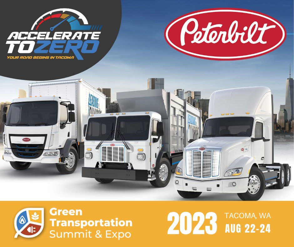 PeterbiltMotors's tweet photo. Learn more about our zero emissions solutions at the Green Transportation Summit &amp; Expo in Tacoma, WA – today through the 24th at booth #307! See the high-performing Peterbilt Models 579EV and 520EV!

#PeterbiltPride #PeterbiltTrucks #Peterbilt #PeterbiltEV #ClassPays https://t.co/aT42LfkBvb