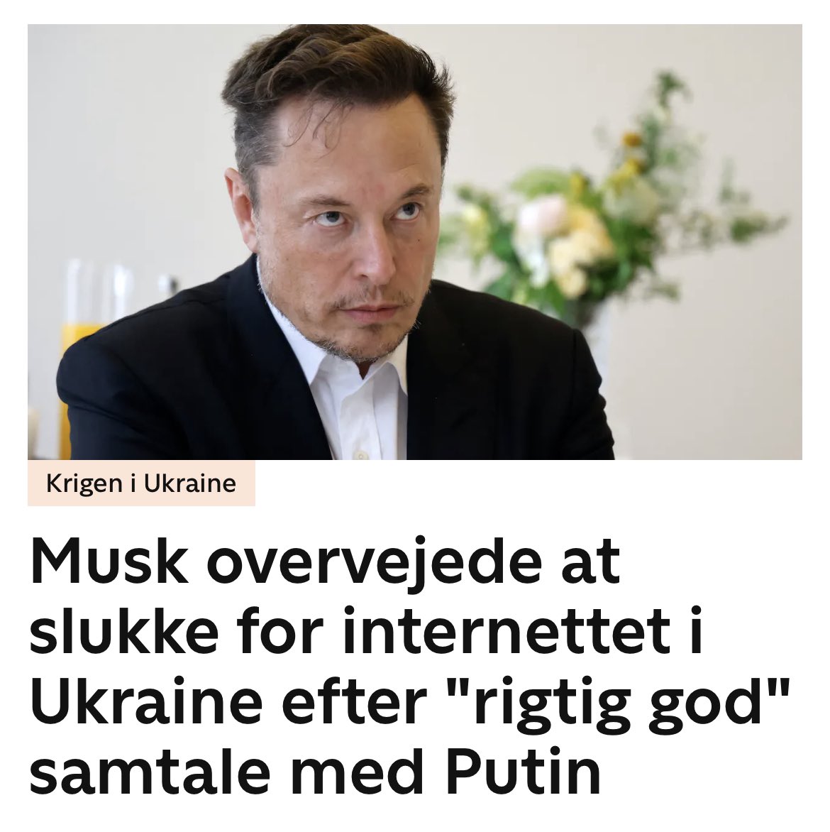 IbsenMalte's tweet photo. Bare rolig. Jeg er sikker på, @thorborg har en god forklaring på, at Musks overvejelser om at slukke for Starlink i Ukraine efter et par joviale hyggesnakke med Putin i virkeligheden er den pureste genialitet? 🫠 https://t.co/sWl8Qf395k