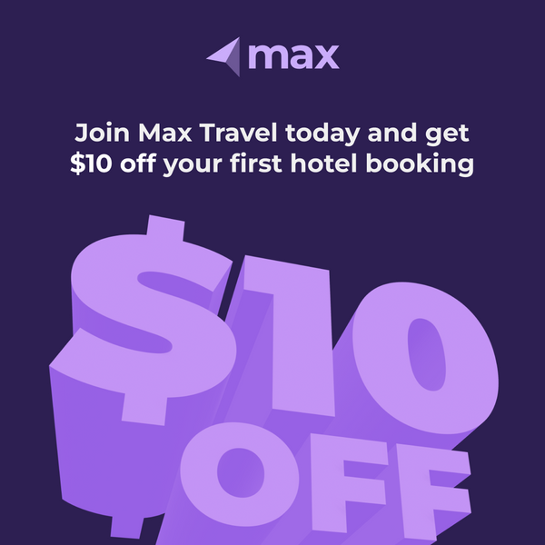 MaxTravelApp's tweet photo. Join Max Travel today and get $10 off your first hotel booking! Plus, kickstart your rewards journey with an instant 100 points so you can experience our unique reward point growth right away. https://t.co/AfnvxrhNLN