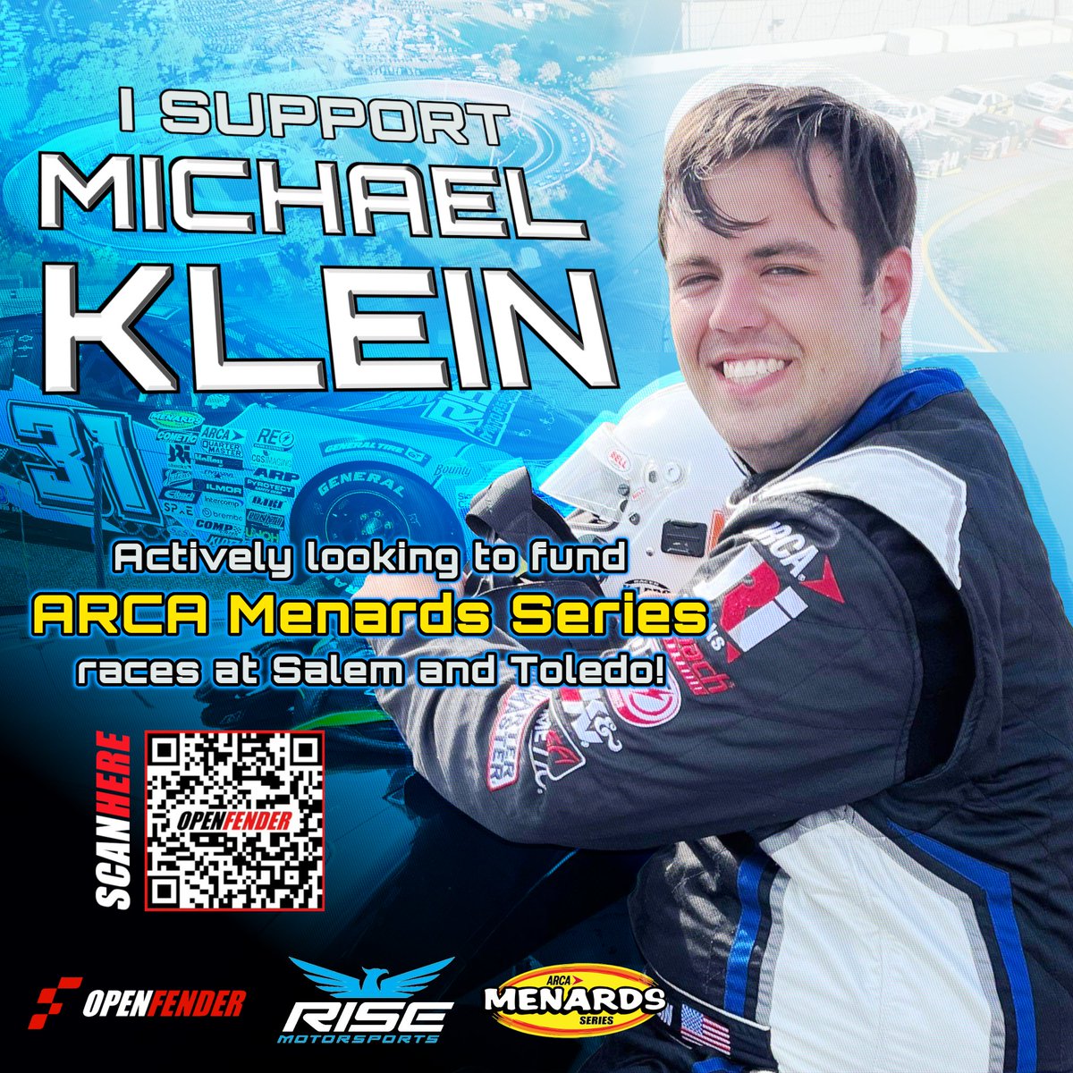 Jet's Racing Designs (@jetsracindesign) on Twitter photo Just taking a quick moment to extend support to a client and friend!
@michaelklein10a is currently fundraising with <a href="/risemotorsports/">Rise Motorsports</a> to run the last two ARCA races of the season with a fan car, with merch or hospitality included with specific amounts!
Check out his <a href="/OpenFender/">OpenFender</a>! Just taking a quick moment to extend support to a client and friend!
@michaelklein10a is currently fundraising with <a href="/risemotorsports/">Rise Motorsports</a> to run the last two ARCA races of the season with a fan car, with merch or hospitality included with specific amounts!
Check out his <a href="/OpenFender/">OpenFender</a>!