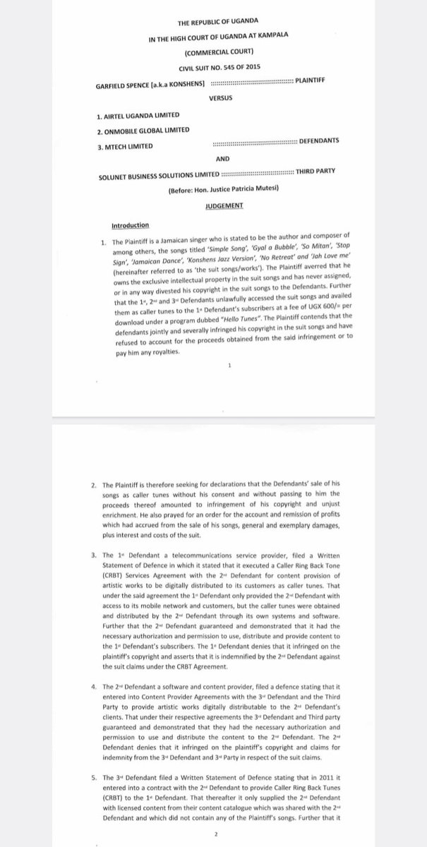 SilverKayondo's tweet photo. Legal win by Konshens in Uganda. @OrtusAdvocates put in a good shift for the 3rd Defendant.

Good job @mkbernz &amp; @ByorugandaSolo 

#Music #copyright #telecoms https://t.co/x0ErDuooRl