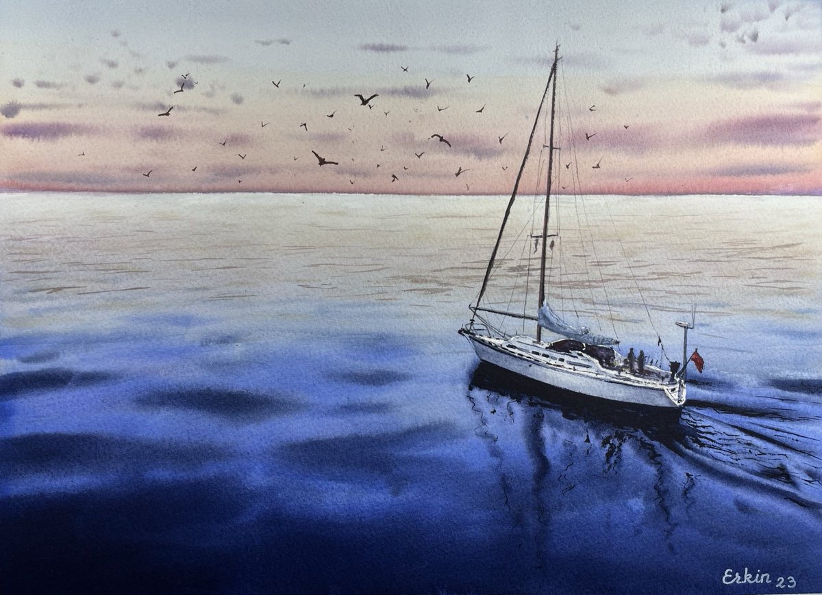 Sailing On Sunset., Painting by Erkin Yılmaz | Artmajeur artmajeur.com/er-yilmaz-68/e…