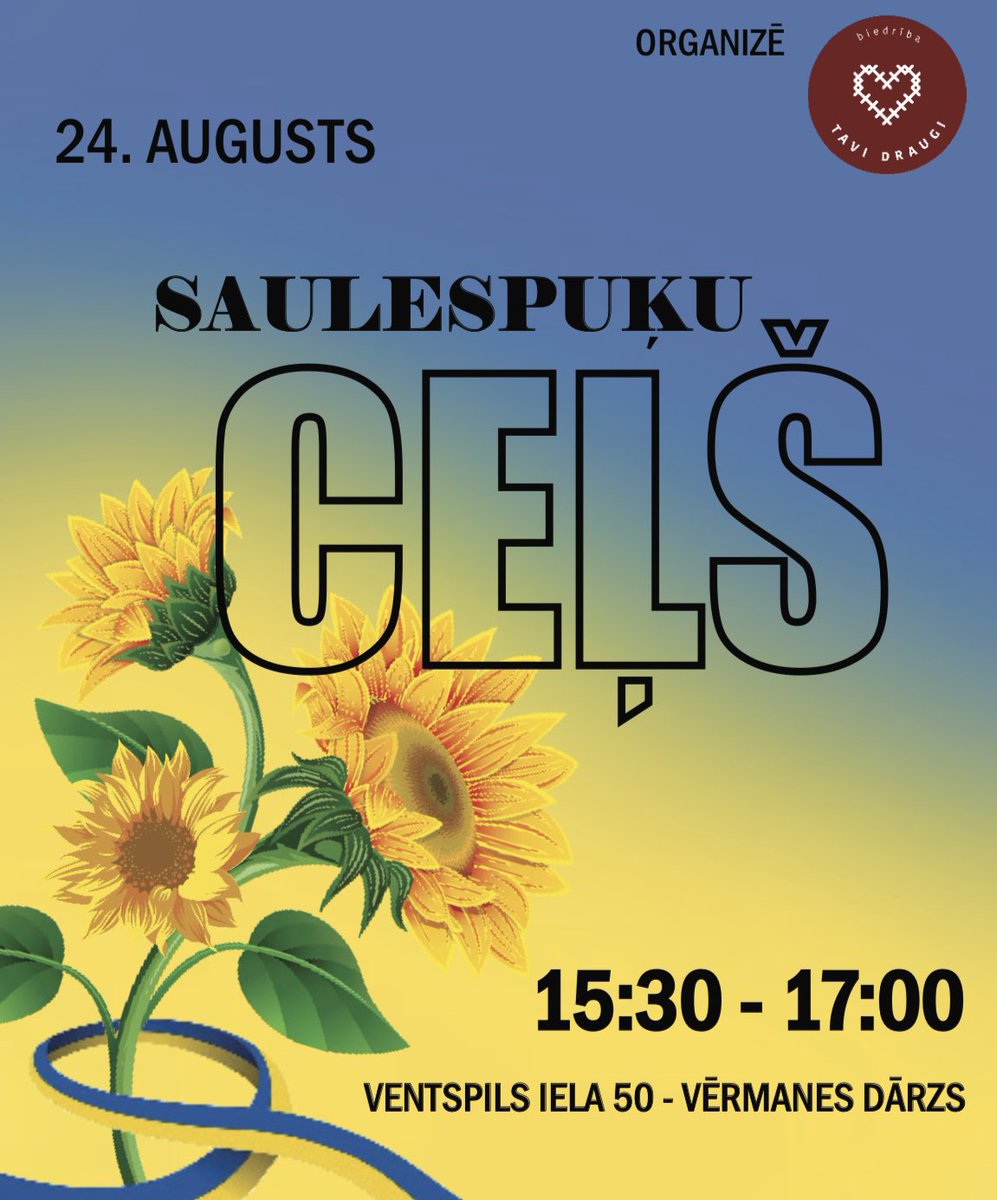 Savukārt 24.08. plkst.15:30 mēs atkārtosim pagājušā gada tradīciju — Saulespuķu gājienu no Ventspils ielas 50, Rīgā, līdz pat pašam Vērmanes dārzam! Pievienojies!