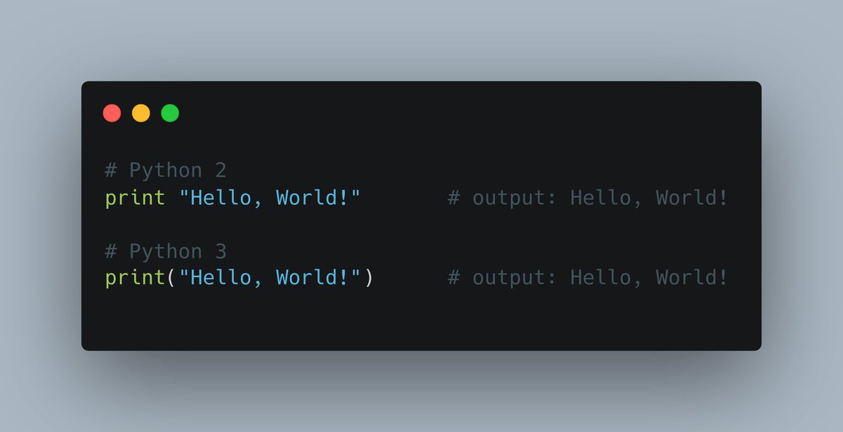 AfricaDat's tweet image. Leçon du jour 📚 : Python 2 vs Python 3 🐍
Python 3 est la nouvelle version qui marque l'évolution naturelle du langage Python. Il a été conçu pour résoudre certains problèmes et améliorer le langage.
#python #python2vspython3 #programming