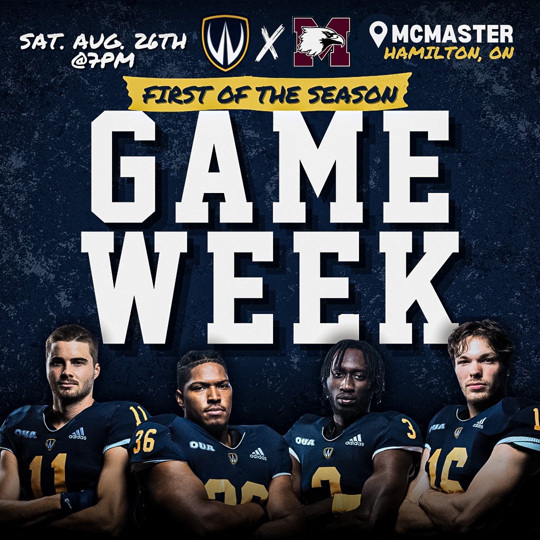 4 DAYS TO GO!🗓️ It’s Game Week! Your Windsor Lancers face off against the McMaster Marauders this Saturday @7pm!🏈 📺 Stream the game and support your Lancers at OUA.TV • • #bluecollargoldswagger #blueandgold #windsor #university #uwindsor #uwinfb #BCGS